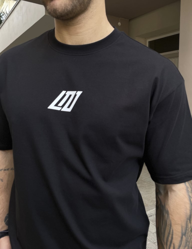 Ανδρικό βαμβακερό μαύρο Oversized T-shirt με τύπωμα 17464 φωτογραφία